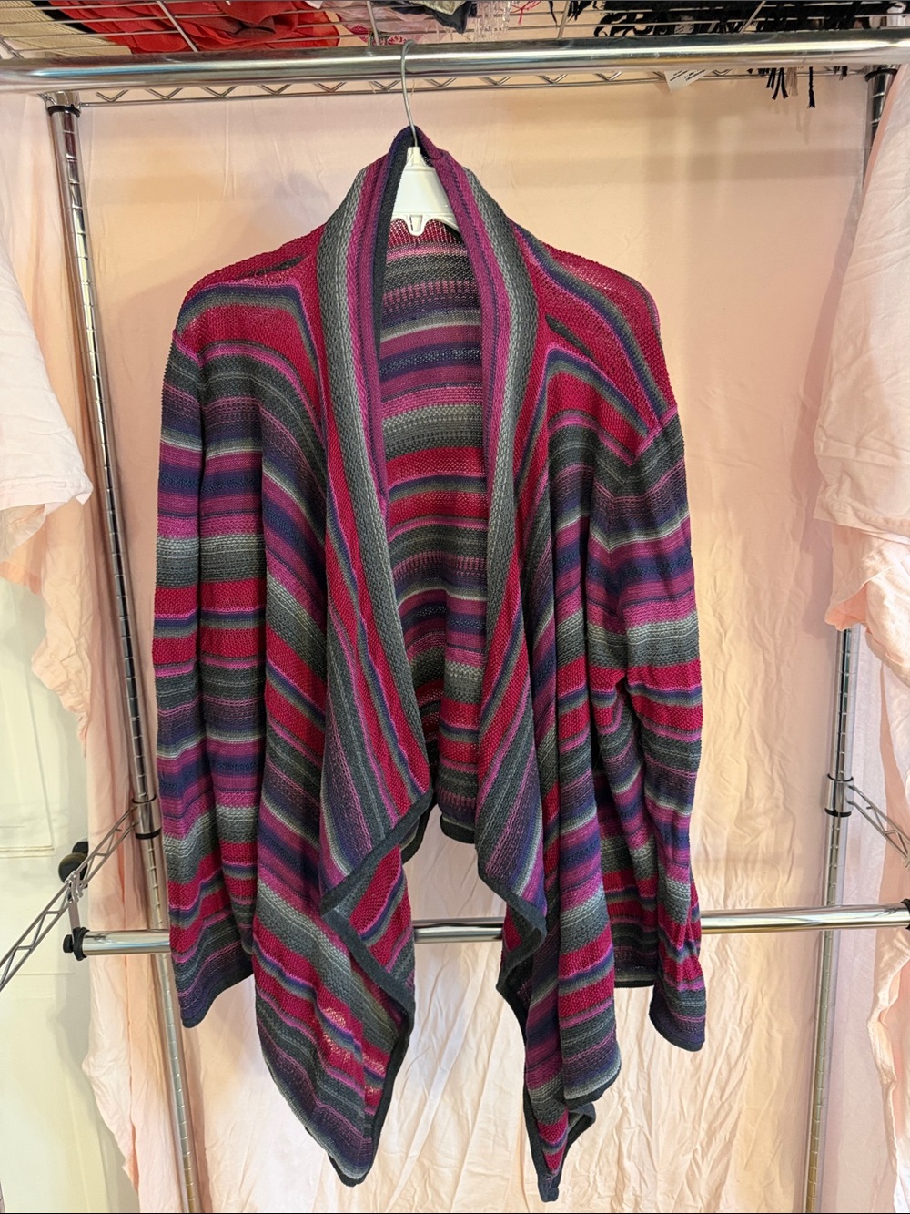 Lauren Ralph Lauren Striped Open-Front Cardigan in Fuchsia, Purple, and Gray
